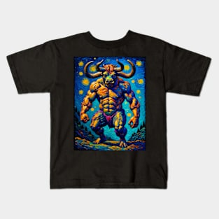 Minotaur in starry night Kids T-Shirt